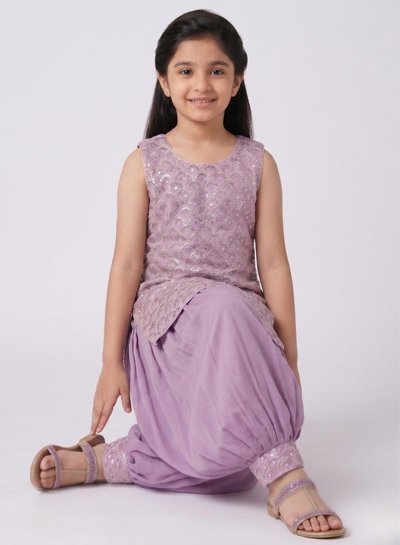 babyqlo Girls Purple Embroidered Ethnic Kurta Set - Image 5
