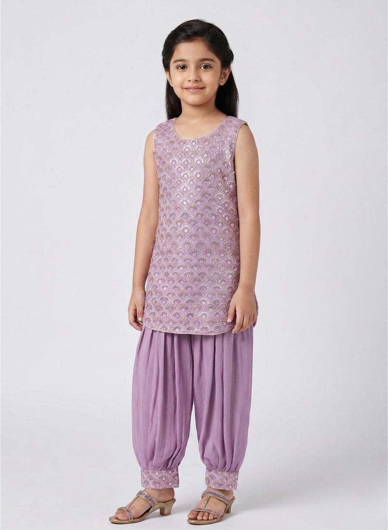 babyqlo Girls Purple Embroidered Ethnic Kurta Set - Image 1