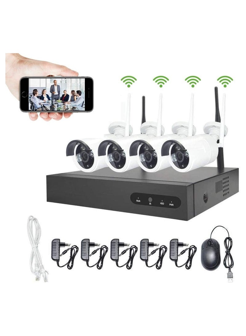 Wireless Security Camera System 8CH NVR Kit with 4 Outdoor 720P HD Cameras, Remote Access, Plug & Play, No Hard Drive - Image 1