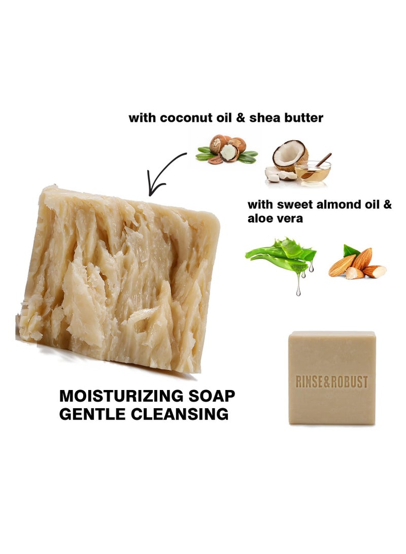 Rinse & Robust Mens Bar Soap Bath Bar Soap 3Pack Handmade Natural Soap Bar Set Cleansing Bar Moisturizing&Exfoliating Scrub Soap Gift Set for Men | Leather, Sandalwood, Teakwood | 3.5 oz of 3 Bars - Image 2