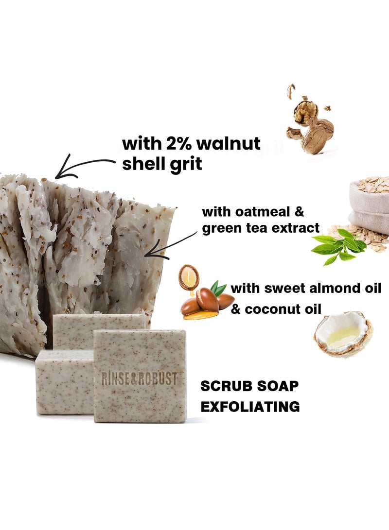 Rinse & Robust Mens Bar Soap Bath Bar Soap 3Pack Handmade Natural Soap Bar Set Cleansing Bar Moisturizing&Exfoliating Scrub Soap Gift Set for Men | Leather, Sandalwood, Teakwood | 3.5 oz of 3 Bars - Image 3