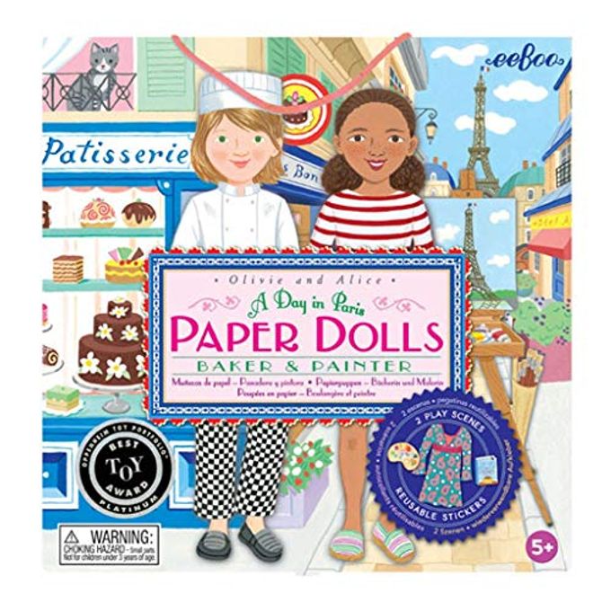 eeboo : Baker and Painter Paper Dolls Reusable Set, Allows for Creativity and Imagination, Heavy Duty Board, For Ages 5 and up, comes with a 2 Sided-stand up Scene - Image 1