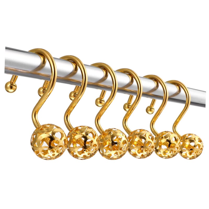Gold Shower Curtain Hooks 12Pcs Smooth Sliding Metal Rings Decorative Bathroom Hangers - Image 2