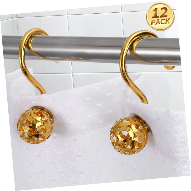 Gold Shower Curtain Hooks 12Pcs Smooth Sliding Metal Rings Decorative Bathroom Hangers - Image 4