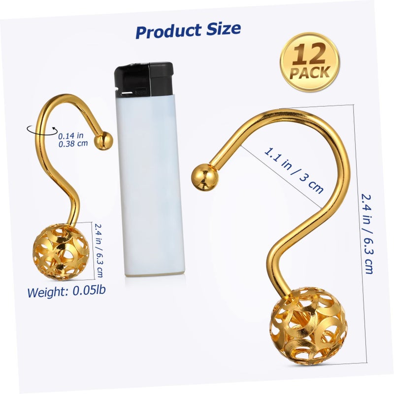 Gold Shower Curtain Hooks 12Pcs Smooth Sliding Metal Rings Decorative Bathroom Hangers - Image 3