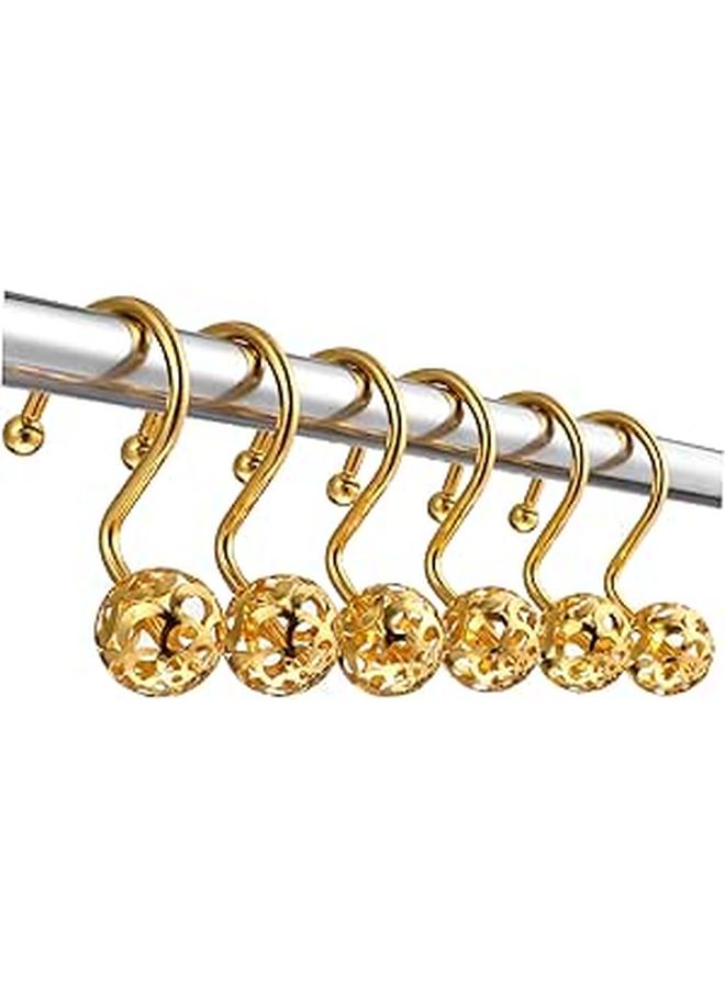 Gold Shower Curtain Hooks 12Pcs Smooth Sliding Metal Rings Decorative Bathroom Hangers - Image 1