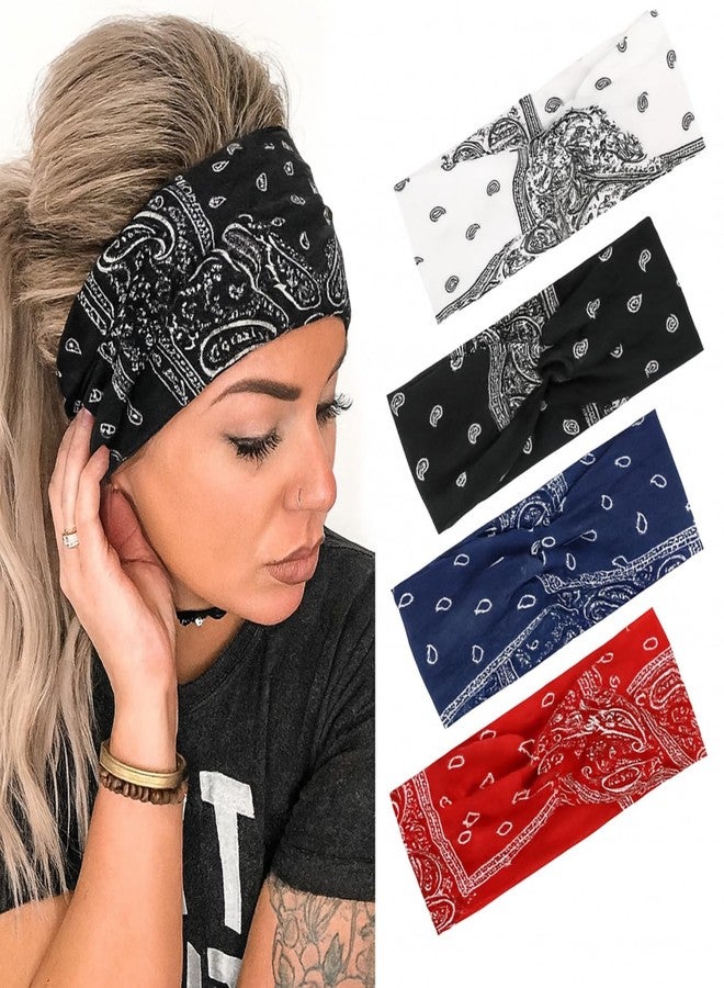 Flavizo 4 Pcs Wide Hairband - Stylish Headband for Women, Stretchy Head Band for Girls, Non Slip Bandana for Versatile, Hair Accessories for Sports Yoga Wear - Image 1