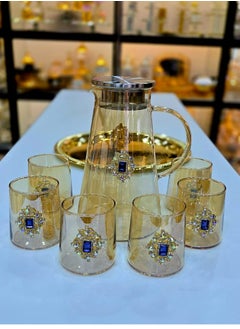 Damanhoor Water Set Of 8 Pieces 1 Tray Six Glass With One Jug For Water Juice High Quality Glass Material  - Image 1
