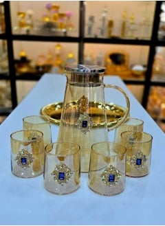 Damanhoor Water Set Of 8 Pieces 1 Tray Six Glass With One Jug For Water Juice High Quality Glass Material  - Image 3