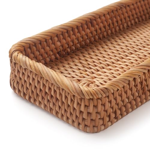 DECRAFTS Rattan Bathroom Vanity Trays Toilet Tank Baskets Long Narrow Hand Towel Storage Basket for Storage, Decorative (Natural 10.2 x 4.9 x 1.6 inch) - Image 5