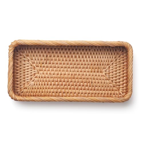 DECRAFTS Rattan Bathroom Vanity Trays Toilet Tank Baskets Long Narrow Hand Towel Storage Basket for Storage, Decorative (Natural 10.2 x 4.9 x 1.6 inch) - Image 4