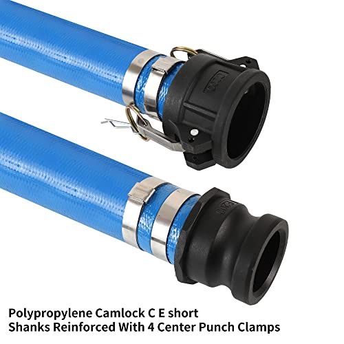 Eastrans 2" x 50FT Blue Discharge Hose with Camlock C and E Fittings, Reinforced PVC Lay Flat Backwash Hose Assembly, Weather and Burst Resistant, Ideal for Sump Pump Hose Pool Drain or Backwash - Image 2