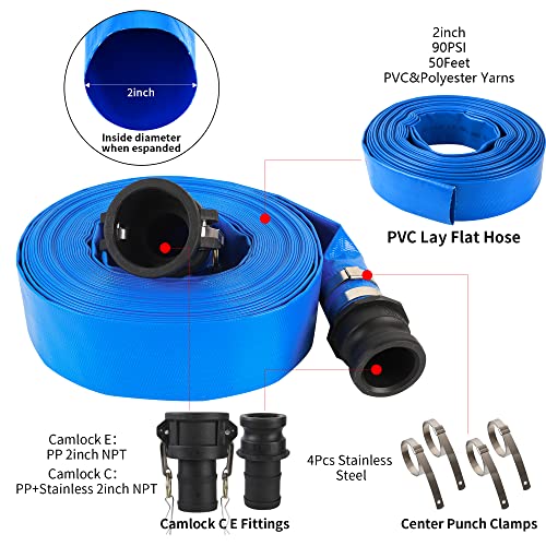 Eastrans 2" x 50FT Blue Discharge Hose with Camlock C and E Fittings, Reinforced PVC Lay Flat Backwash Hose Assembly, Weather and Burst Resistant, Ideal for Sump Pump Hose Pool Drain or Backwash - Image 4