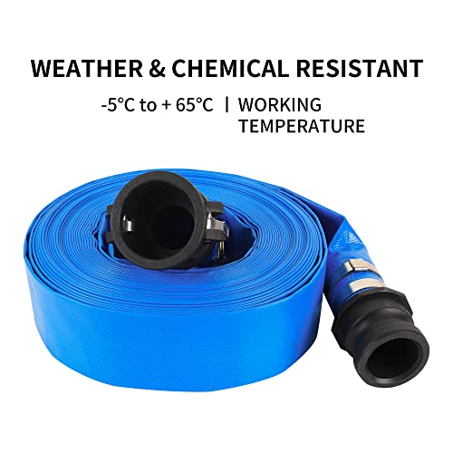 Eastrans 2" x 50FT Blue Discharge Hose with Camlock C and E Fittings, Reinforced PVC Lay Flat Backwash Hose Assembly, Weather and Burst Resistant, Ideal for Sump Pump Hose Pool Drain or Backwash - Image 5