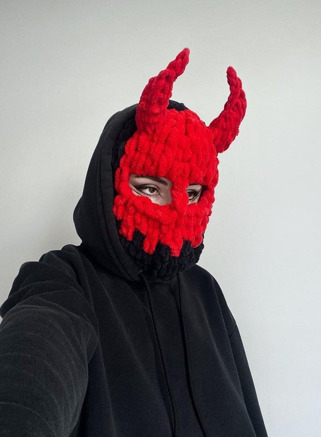 Avilego Y2k Knit Balaclava Face Mask for Women Men Bunny Ear Horn Ski Scarf Winter Warm Hat Knit Skull Beanie for Halloween - Image 2