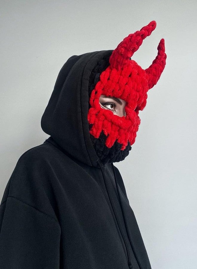 Avilego Y2k Knit Balaclava Face Mask for Women Men Bunny Ear Horn Ski Scarf Winter Warm Hat Knit Skull Beanie for Halloween - Image 3
