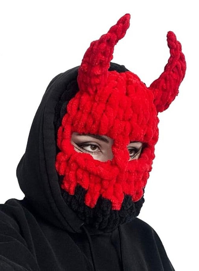 Avilego Y2k Knit Balaclava Face Mask for Women Men Bunny Ear Horn Ski Scarf Winter Warm Hat Knit Skull Beanie for Halloween - Image 1