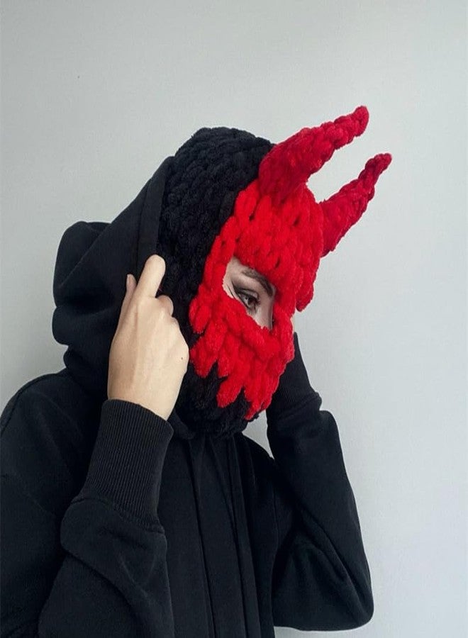 Avilego Y2k Knit Balaclava Face Mask for Women Men Bunny Ear Horn Ski Scarf Winter Warm Hat Knit Skull Beanie for Halloween - Image 5