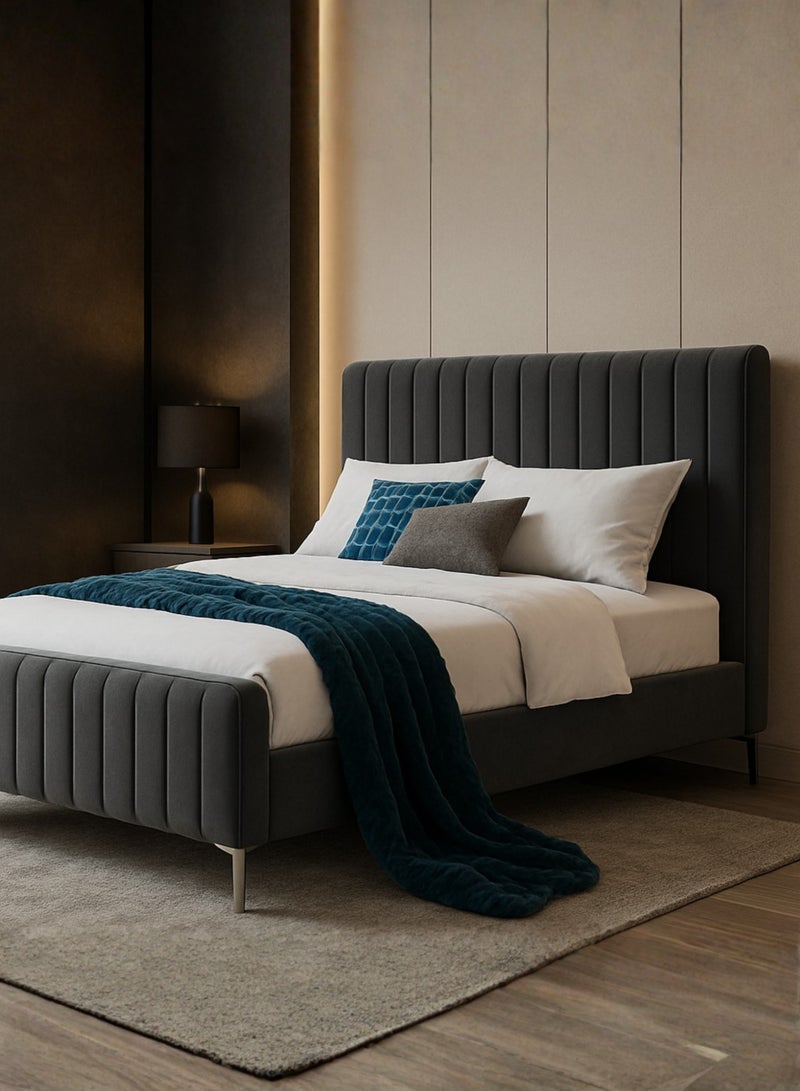 KustomDeco Vibrant Luxury Velvet Upholstered Bed Frame with Channel-Tufted Headboard & Footboard –Modern Customizable Design Dark Grey & Premium Metal Legs Elegant Double Size 120x200cm - Image 4