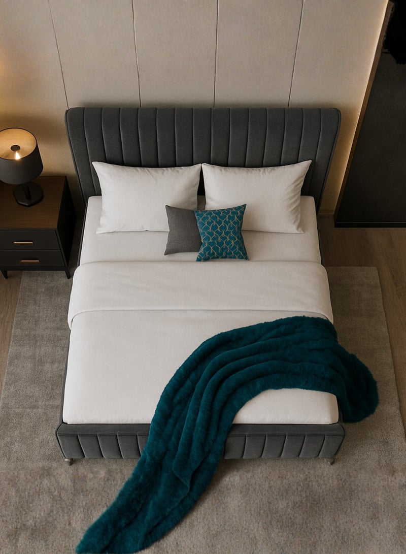 KustomDeco Vibrant Luxury Velvet Upholstered Bed Frame with Channel-Tufted Headboard & Footboard –Modern Customizable Design Dark Grey & Premium Metal Legs Elegant Double Size 120x200cm - Image 3