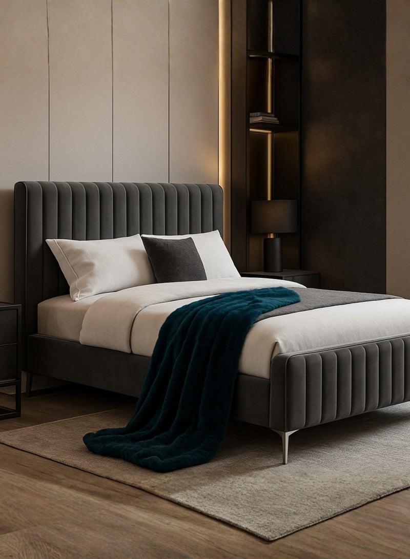 KustomDeco Vibrant Luxury Velvet Upholstered Bed Frame with Channel-Tufted Headboard & Footboard –Modern Customizable Design Dark Grey & Premium Metal Legs Elegant Double Size 120x200cm - Image 5