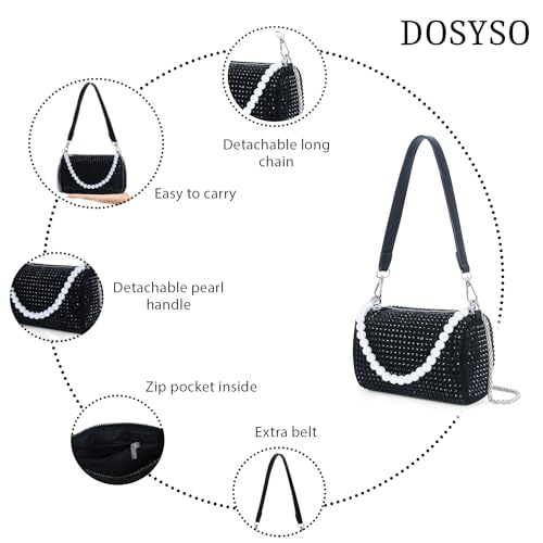 DOSYSO Rhinestone Crossbody sling Bag with Chain strap side Bag Evening Clutch Pearl Handle Designer Handbags for Women Stylish Latest Girls Glitter Ladies Purse for Party Wedding (BLACK) - Image 2