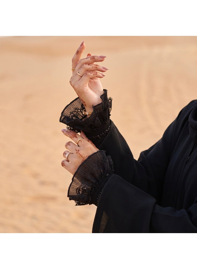 بيكاوفيا أساور أكمام دانتيل مزيفة مزخرفة بالدانتيل الأسود النقي من بيكوفيا - زوج واحد من أكمام الكشكشة المرنة للمعصم لتنسيق العبايات (مقاس واحد) - Image 5
