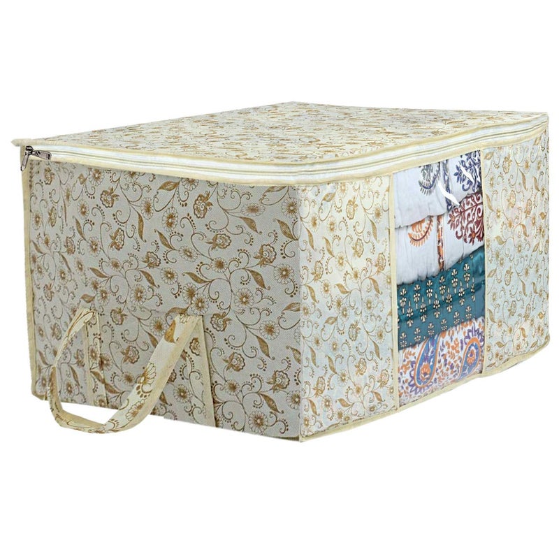 Kuber Industries Kuber Industries Metalic Printed 10 Piece Non Woven Fabric Underbed Storage BagCloth OrganiserBlanket Cover with Transparent Window Red Beige Brown Pink Purple Gold CTKTC041261  - Image 5