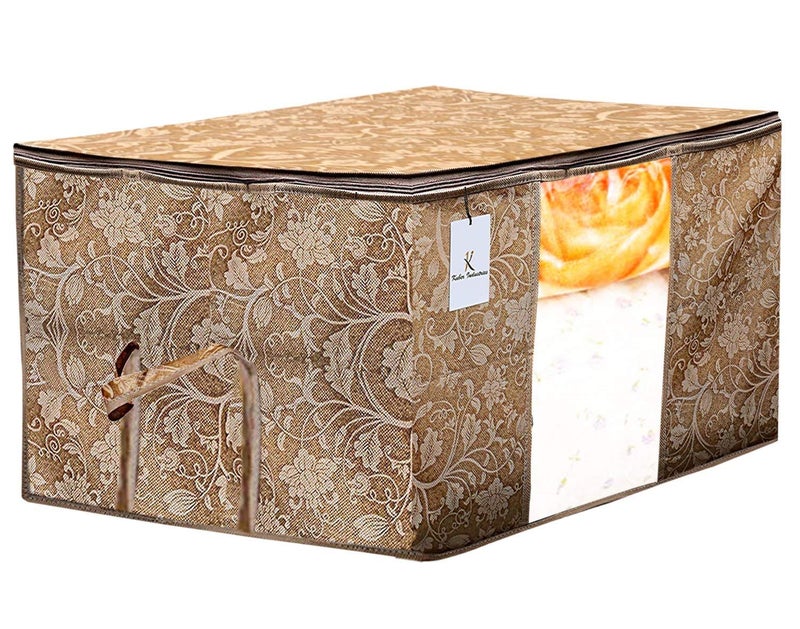 Kuber Industries Kuber Industries Metalic Printed 10 Piece Non Woven Fabric Underbed Storage BagCloth OrganiserBlanket Cover with Transparent Window Red Beige Brown Pink Purple Gold CTKTC041261  - Image 3