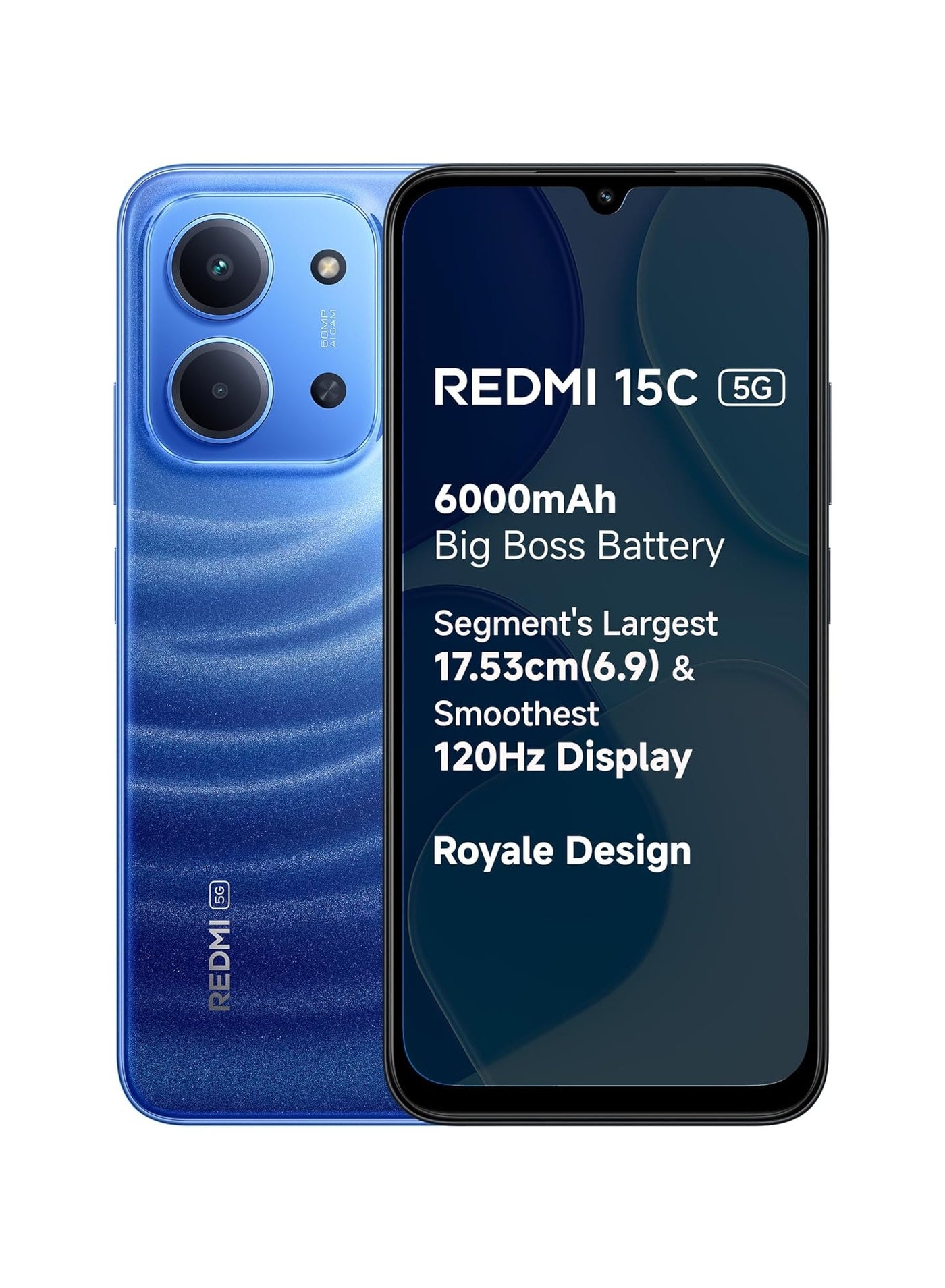 Redmi 15C 5G (Moonlight Blue, 8GB RAM, 128GB Storage) | MediaTek Dimensity 6300 5G Processor | 6000mAh Battery with 35W Fast Charging | 50MP AI Dual Camera | 120Hz Display | With Adapter