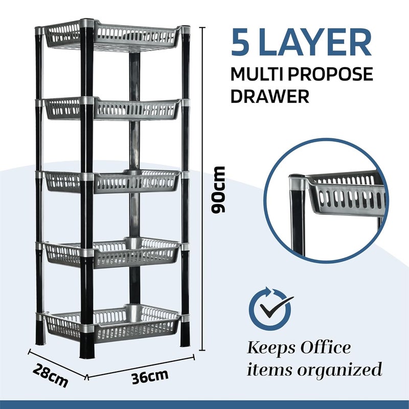 Kuber Industries Kuber Industries Pack of 2 Multipurpose Racks For Storage 5Tier Kids Toy OrganizerUnder Wash Basin Office Storage cabinet Shelves Silver  - Image 2