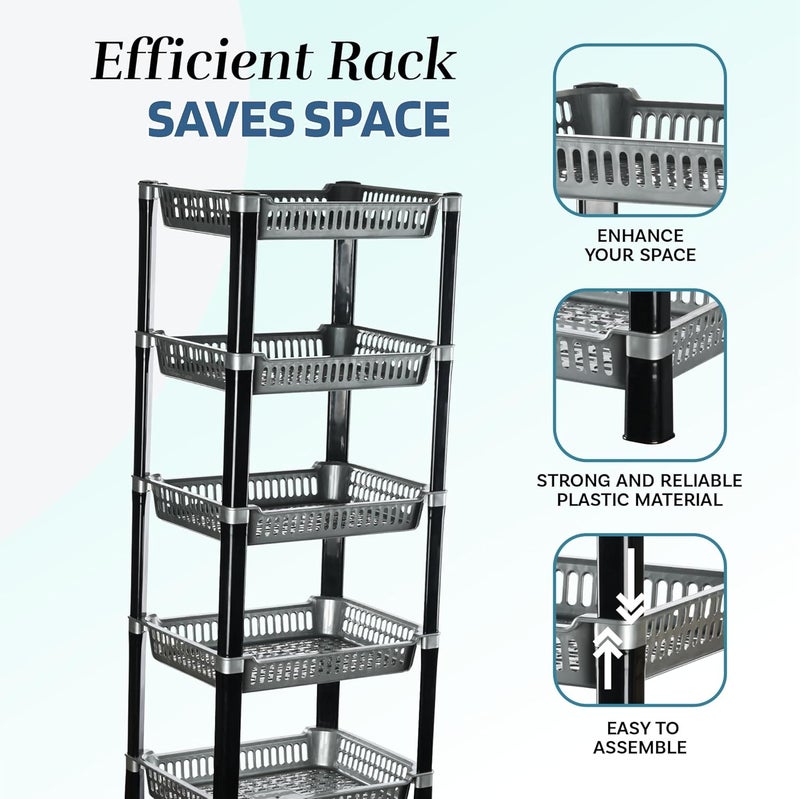 Kuber Industries Kuber Industries Pack of 2 Multipurpose Racks For Storage 5Tier Kids Toy OrganizerUnder Wash Basin Office Storage cabinet Shelves Silver  - Image 5