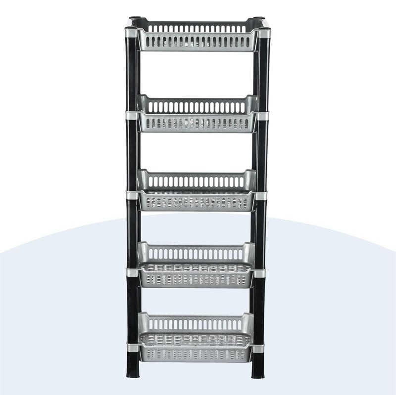 Kuber Industries Kuber Industries Pack of 2 Multipurpose Racks For Storage 5Tier Kids Toy OrganizerUnder Wash Basin Office Storage cabinet Shelves Silver  - Image 3