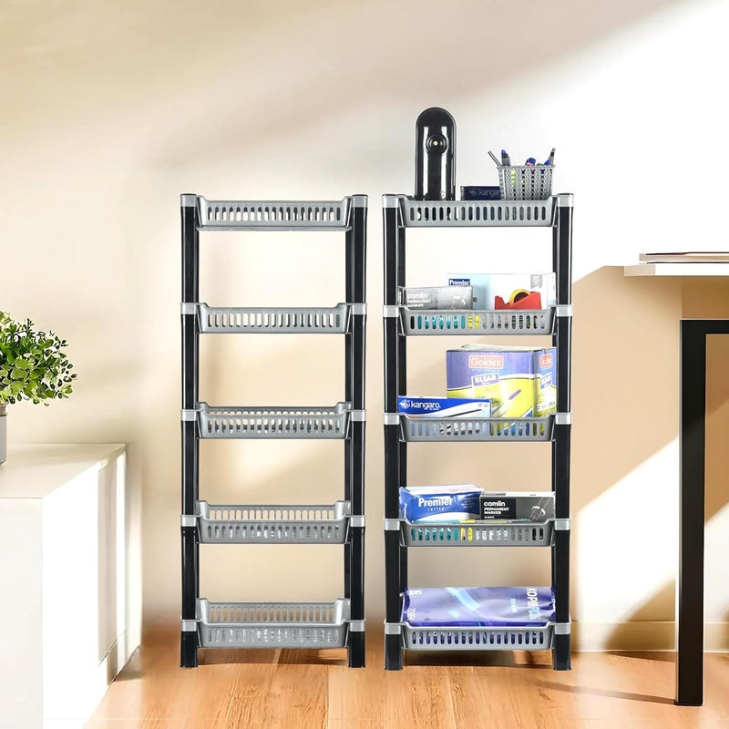 Kuber Industries Kuber Industries Pack of 2 Multipurpose Racks For Storage 5Tier Kids Toy OrganizerUnder Wash Basin Office Storage cabinet Shelves Silver  - Image 1