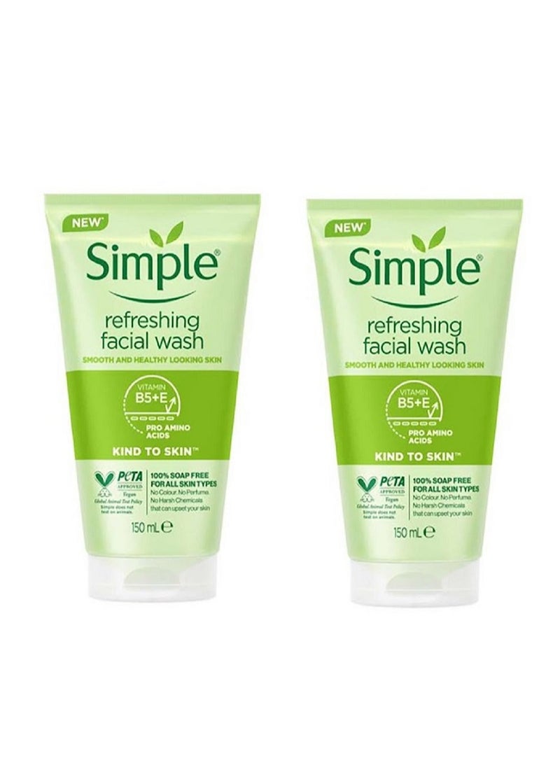 simple غسول وجه منعش خالي من الصابون لجميع أنواع البشرة 150 مل × 2 - Image 1