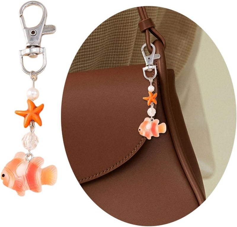 Creative Design Starfishes Clownfish Keychain Unique Marine Theme Resin Alloy Keyring For Bag Car Decors - Image 2