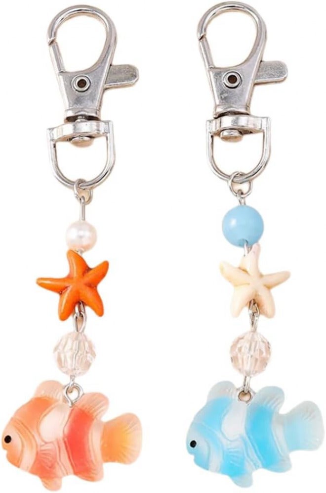 Creative Design Starfishes Clownfish Keychain Unique Marine Theme Resin Alloy Keyring For Bag Car Decors - Image 5