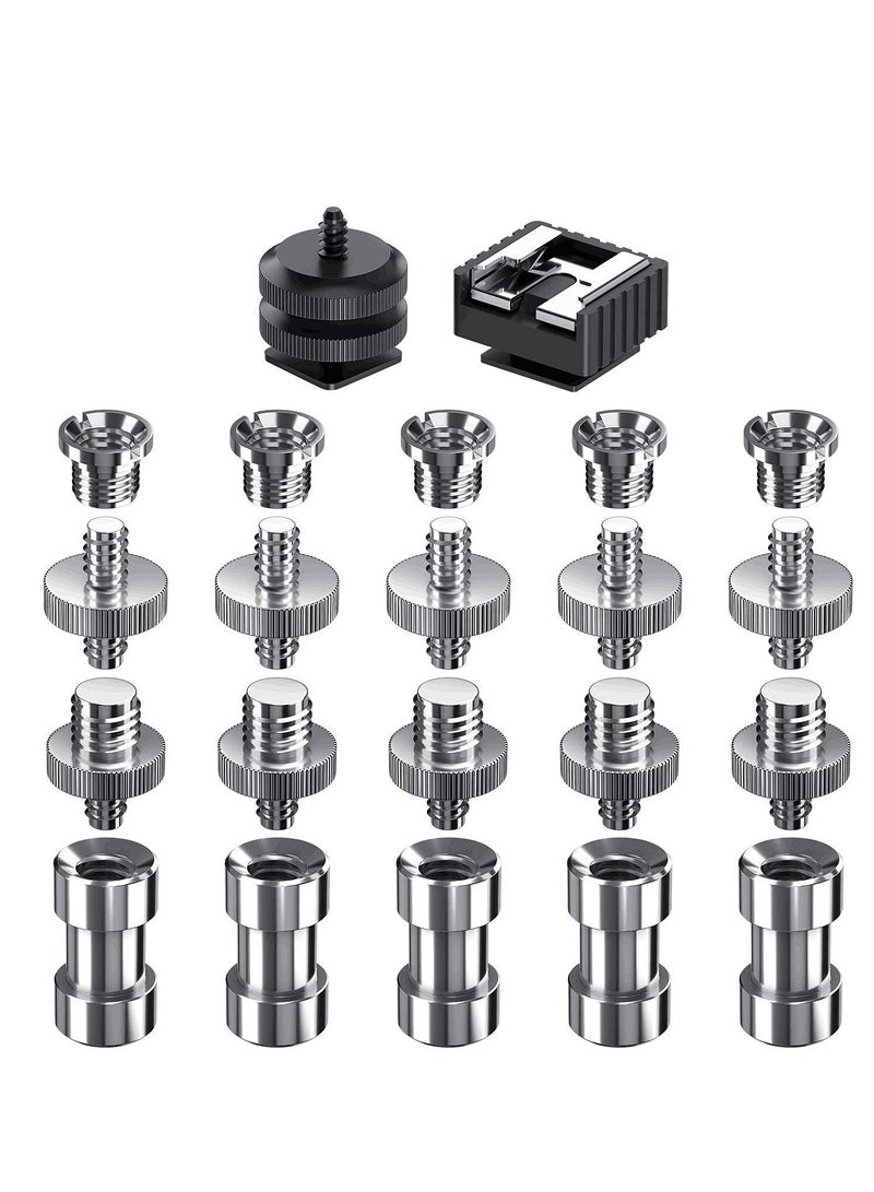 KASTWAVE Camera Screw Mount Kit, 22pcs 1/4" and 3/8" Converter Thread Screw Adapter Mount Camera Hot Shoe Kit for DSLR Camera/Tripod/Monopod/Light Stand - Image 1