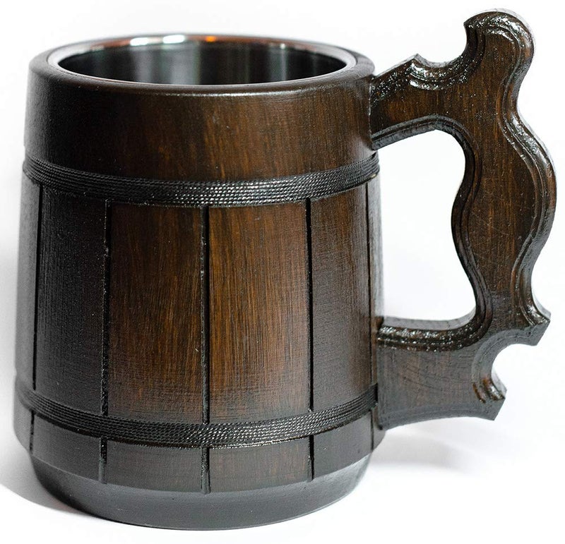 Etno Motif Handmade Beer Mug Oak Wood Stainless Steel Cup 20 OZ Men EcoFriendly Souvenir Handmade Retro Brown Vintage Bar accessories  Viking Wood Stein