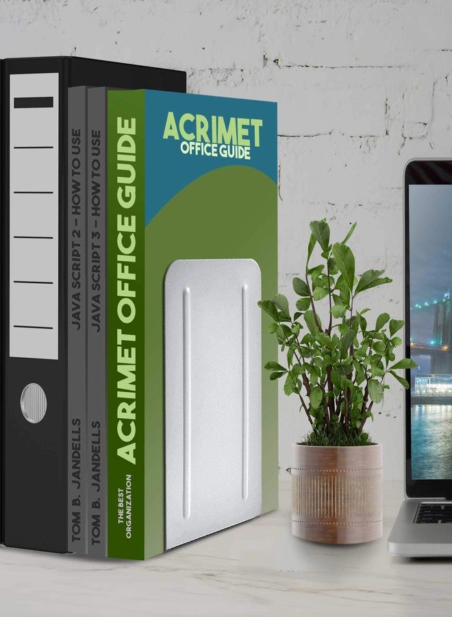 Acrimet Metal Bookends, Non-Skid Book Stand for Shelves, Heavy Duty Book Stopper, 6-7/8" H x 4" W x 4-1/2“ D, White, 1 Pair - Image 4