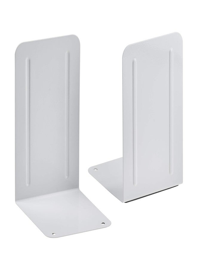 Acrimet Metal Bookends, Non-Skid Book Stand for Shelves, Heavy Duty Book Stopper, 6-7/8" H x 4" W x 4-1/2“ D, White, 1 Pair - Image 1