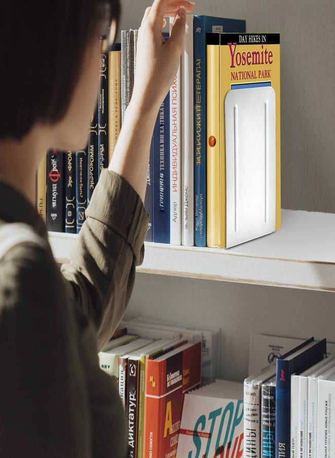 Acrimet Metal Bookends, Non-Skid Book Stand for Shelves, Heavy Duty Book Stopper, 6-7/8" H x 4" W x 4-1/2“ D, White, 1 Pair - Image 3