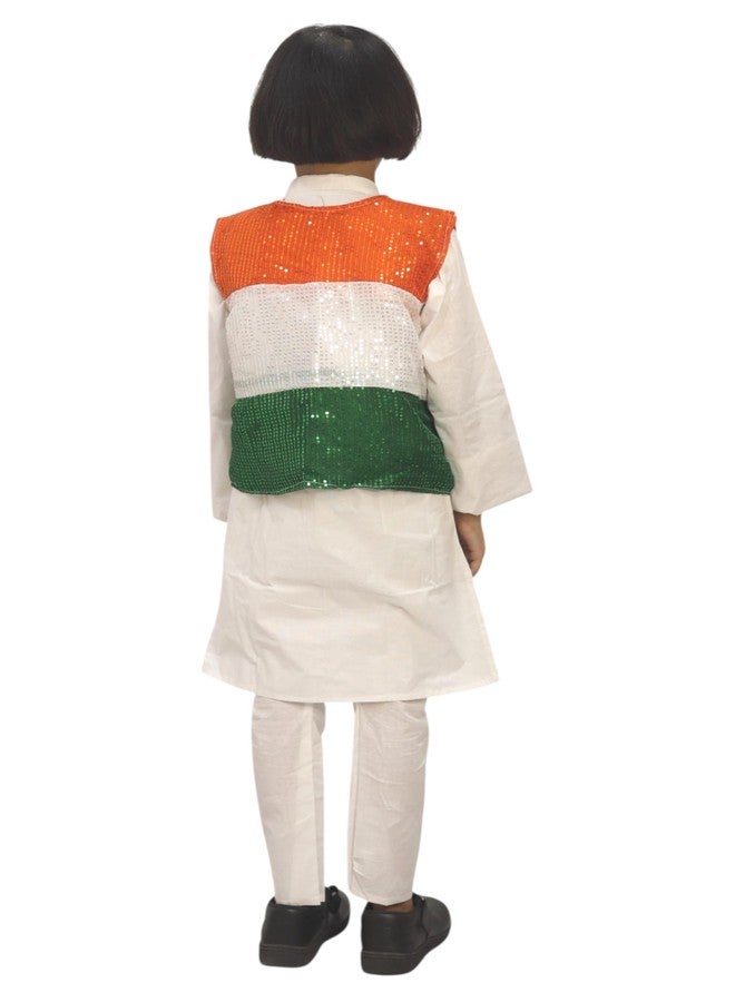 TWINKLE TOTS - Independence Day Republic Day Kurta Pajama Set For Schools & Competition/Tricolor jacket with kurta pajama - Image 2