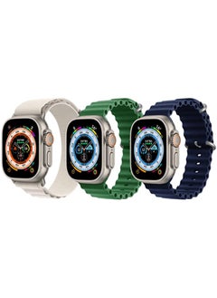 Nylon G-Hook Loop Buckle Strap White, Silicone Ocean Band Green and Silicone Ocean Band Dark Blue for Apple Watch Ultra 8 49mm Set of 3