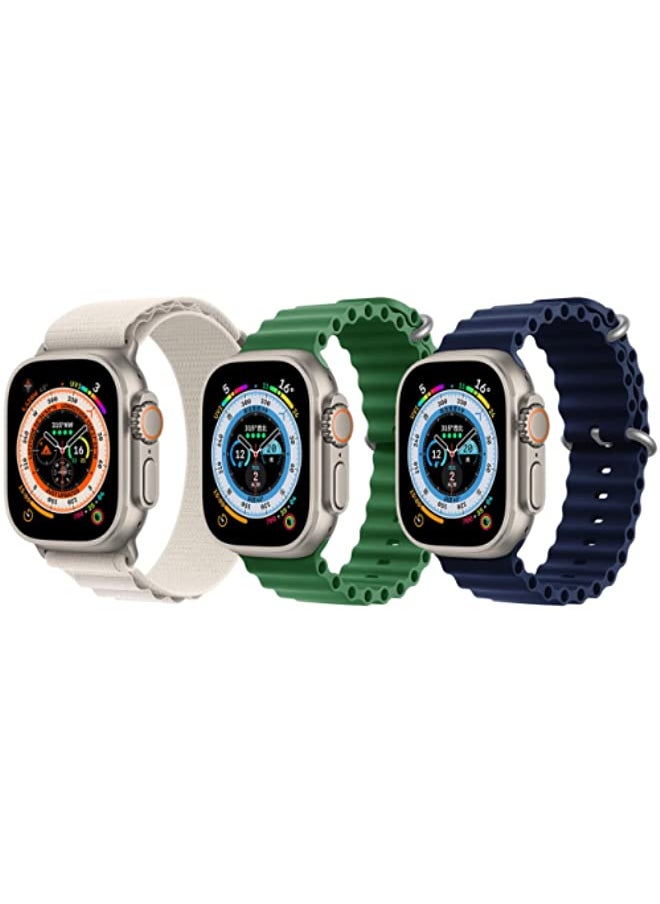 IAF - Nylon G-Hook Loop Buckle Strap White, Silicone Ocean Band Green and Silicone Ocean Band Dark Blue for Apple Watch Ultra 8 49mm Set of 3 - Image 1