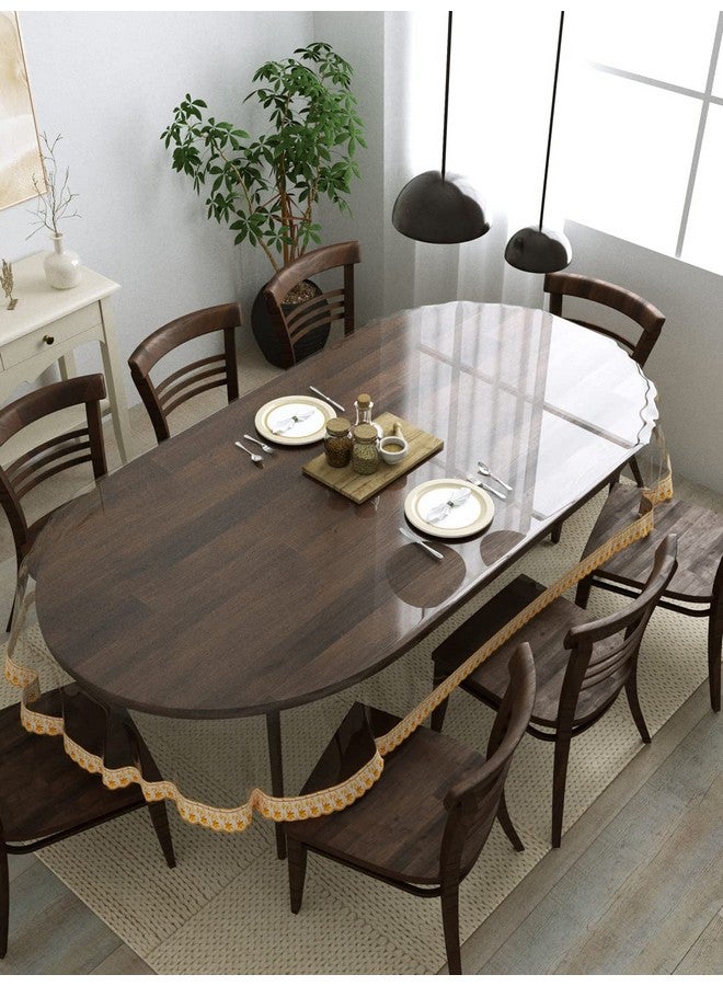 Clasiko غطاء طاولة طعام بيضاوي 8 مقاعد من كلاسيكو؛ 60x108 بوصة؛ مادة - PVC؛ مضاد للانزلاق؛ دانتيل ذهبي حلو - Image 1