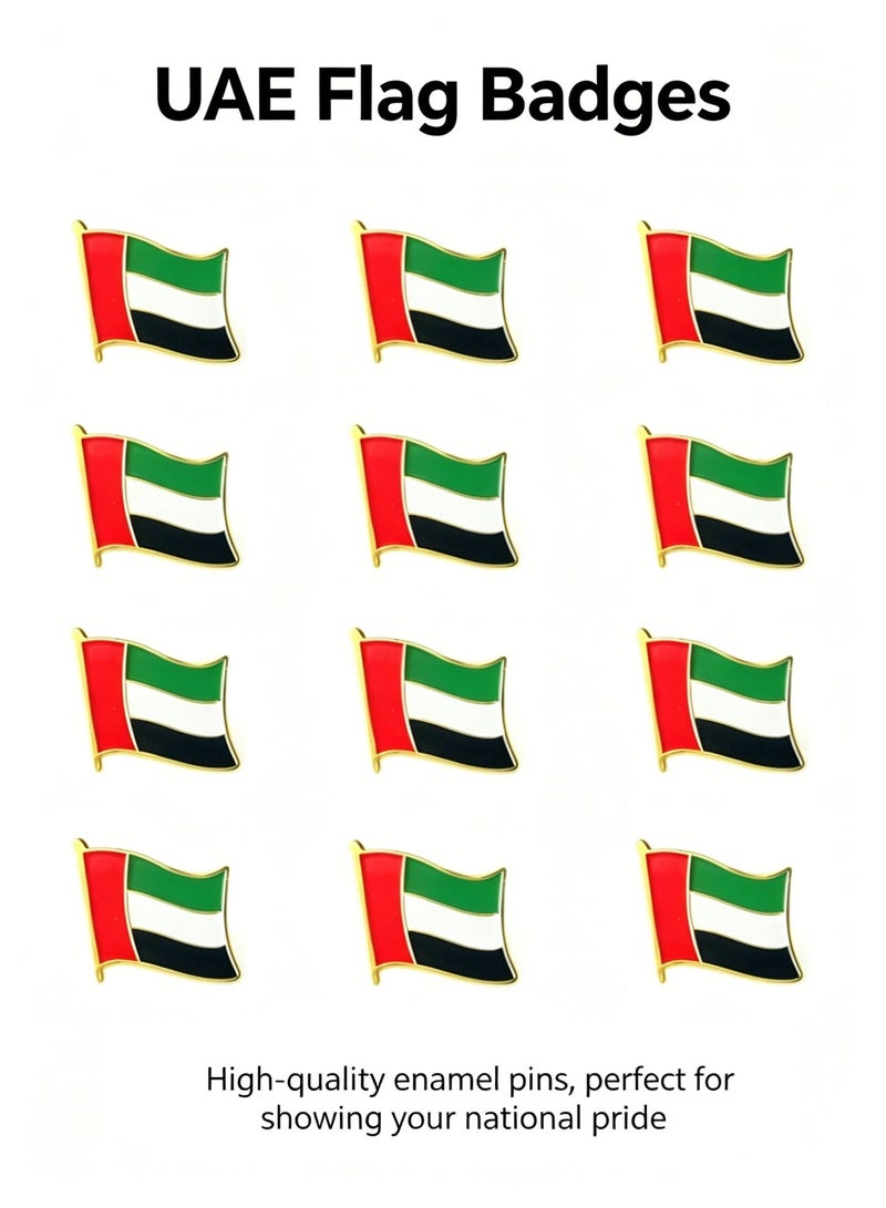 12PCS Uae Flag Enamel Lapel Pin, Metal Waving United Arab Emirates National Flag Brooch Badge, Patriotic Decorative Pin For Clothes Bags Hats, National Day Souvenir Gift For Uae Residents And Tourists - Image 1