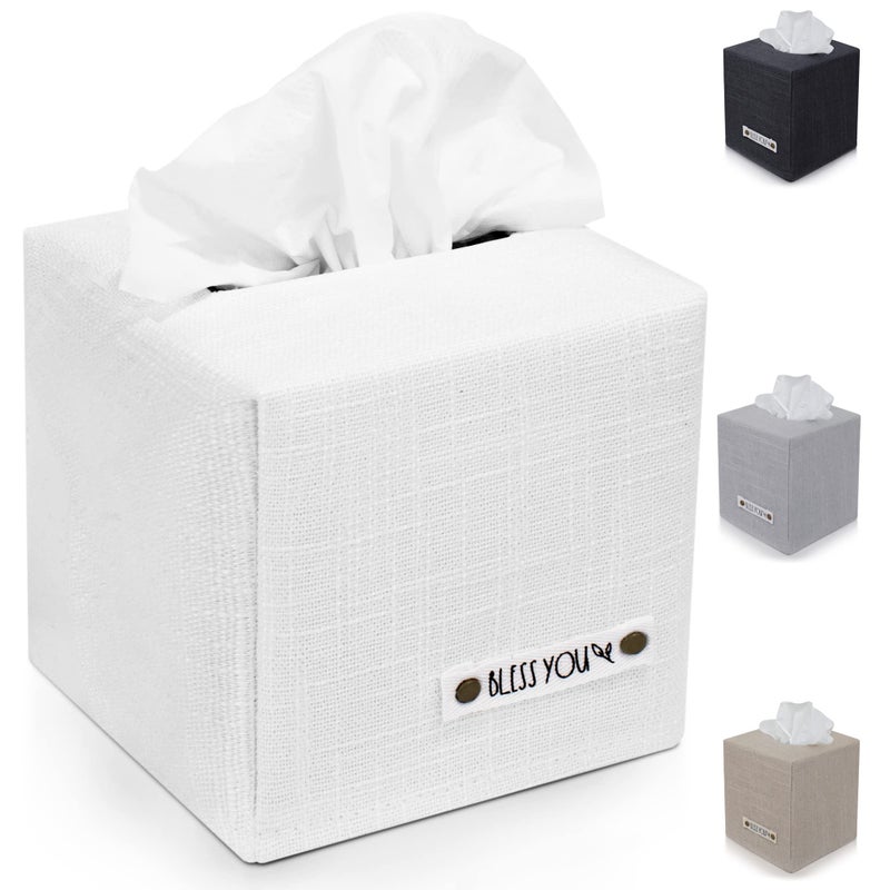 Stylish Tissue Box Cover  This White Linen Holder Instantly Covers Your Square Tissue Boxes  The Perfect Cube Cover for Your Bathroom and Home