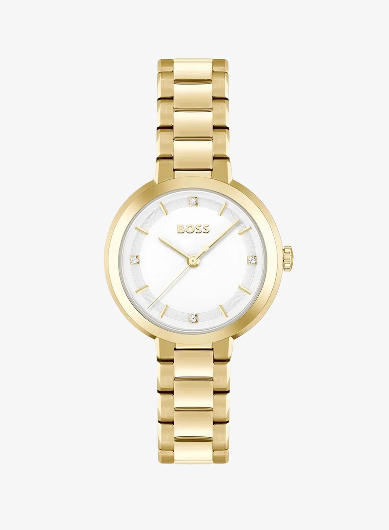 BOSS 3-Hand Sena Collection Quartz Movement Watch For Women With Light Yellow Gold Stainless Steel Bracelet - 1502758