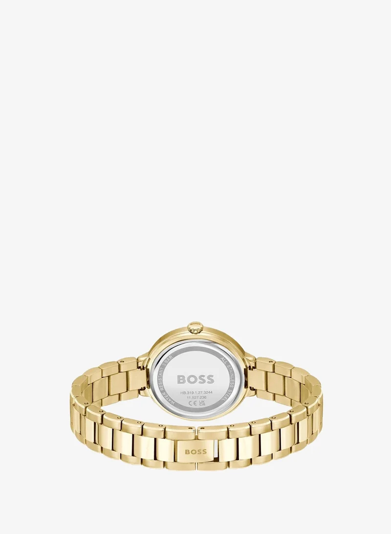 BOSS 3-Hand Sena Collection Quartz Movement Watch For Women With Light Yellow Gold Stainless Steel Bracelet - 1502758